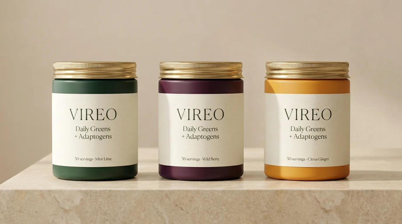 Three VIREO canisters in Mint Lime, Wild Berry and Citrus Ginger